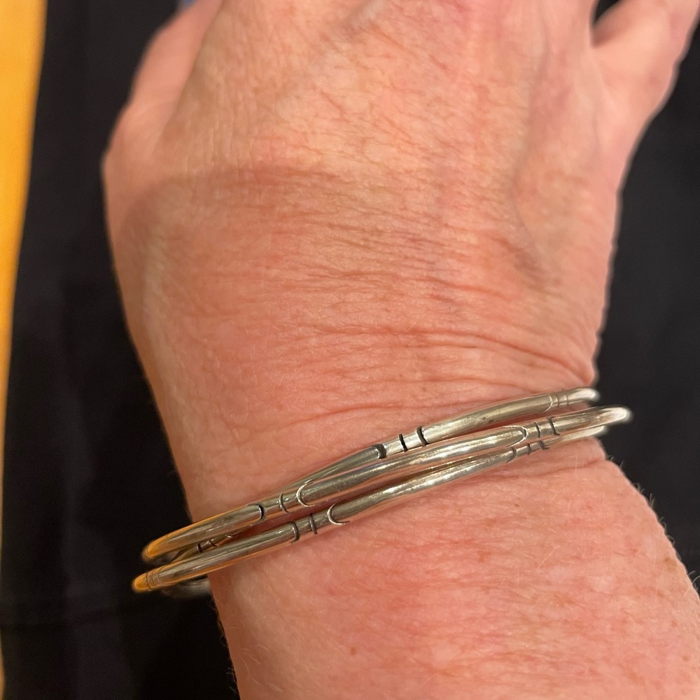 Silver bangle bracelets & earrings